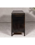 Black Lacquer Sideboard with Rubbed Edges, Brass Hardware, Doors and Drawers