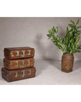 Set of Three British 1920s Metal Traveling Trunks for Export with Brass Hardware