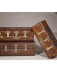 Set of Three British 1920s Metal Traveling Trunks for Export with Brass Hardware