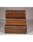 Set of Three British 1920s Metal Traveling Trunks for Export with Brass Hardware