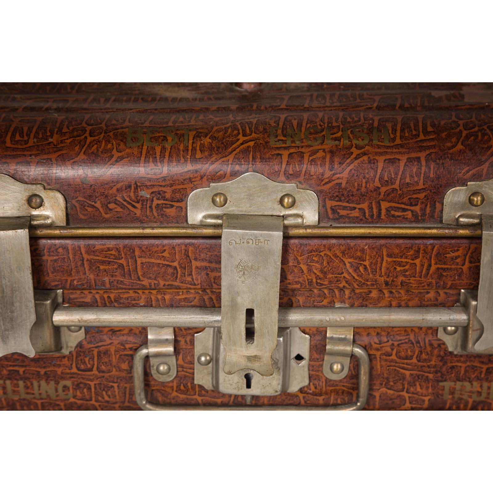 Set of Three British 1920s Metal Traveling Trunks for Export with Brass Hardware