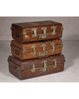 Set of Three British 1920s Metal Traveling Trunks for Export with Brass Hardware