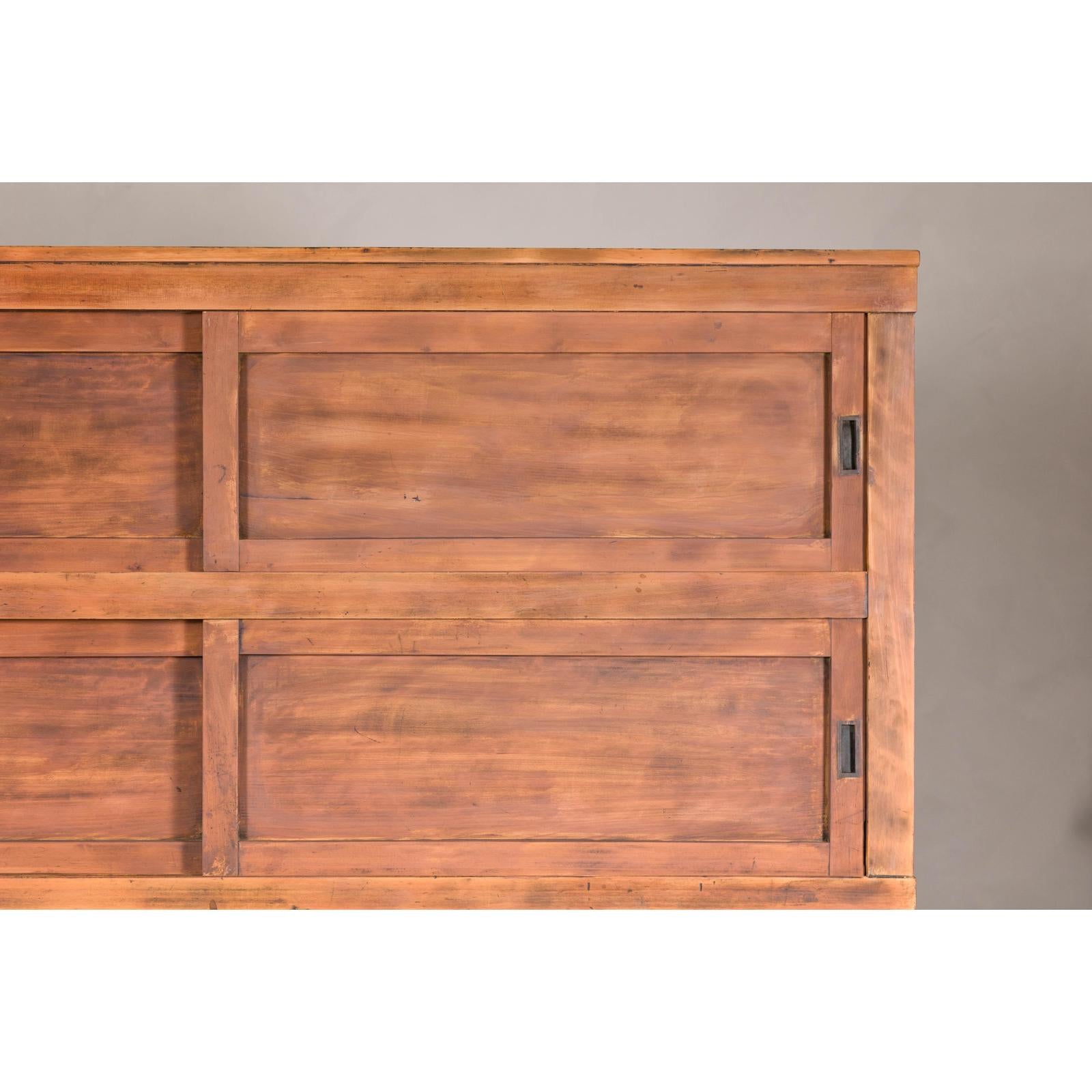Antique Japanese Taishō Two-Part Tansu Chest with Drawers and Sliding Doors