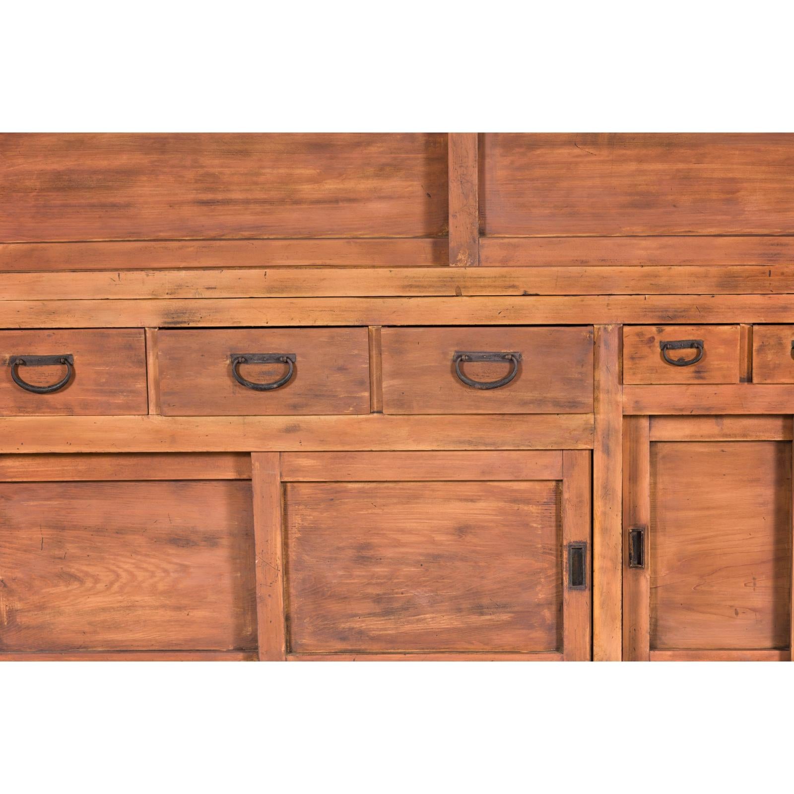 Antique Japanese Taishō Two-Part Tansu Chest with Drawers and Sliding Doors