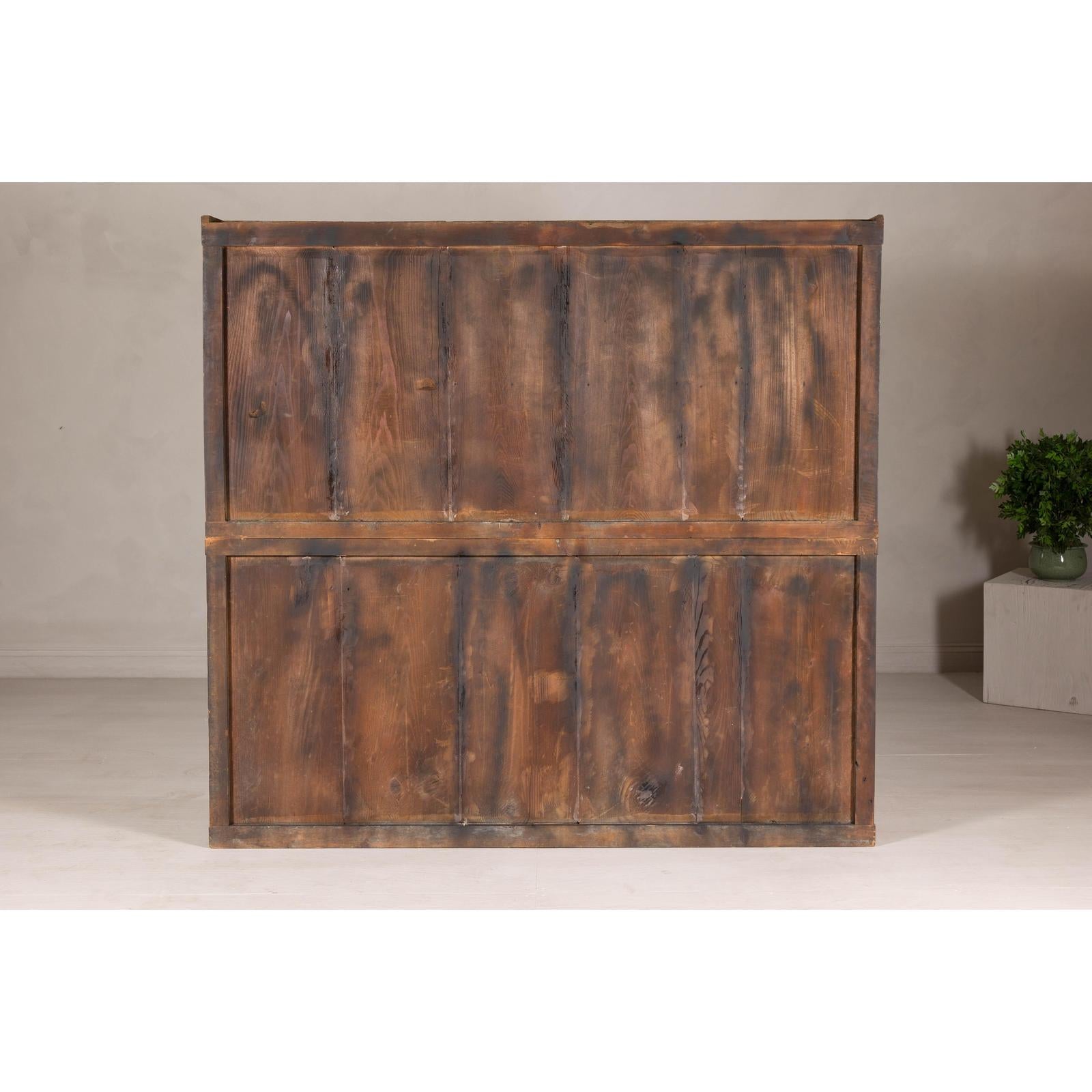 Antique Japanese Taishō Two-Part Tansu Chest with Drawers and Sliding Doors