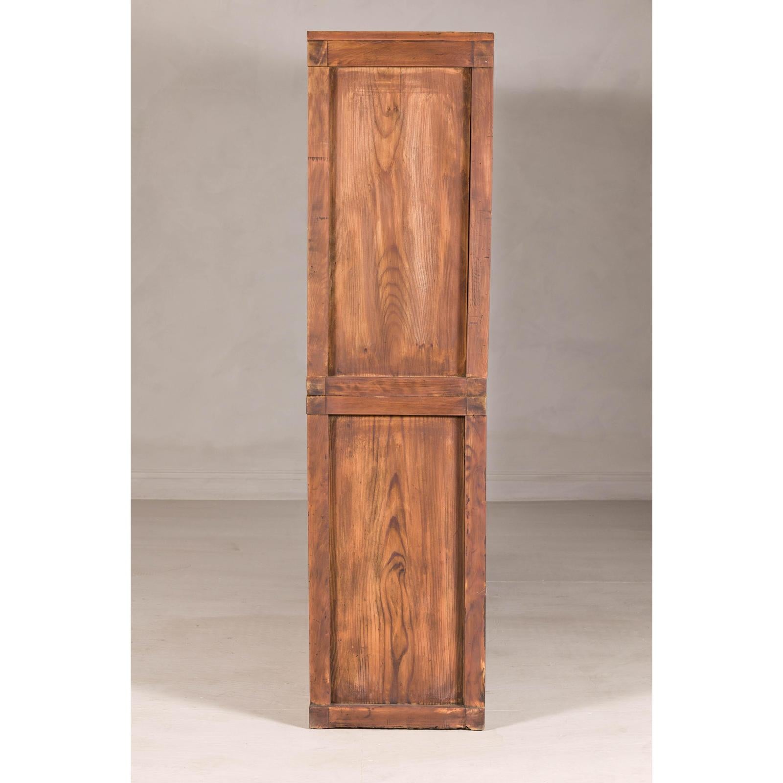 Antique Japanese Taishō Two-Part Tansu Chest with Drawers and Sliding Doors