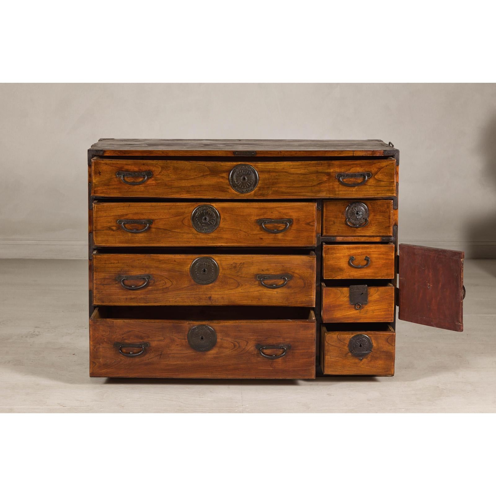 Late Meiji Keyaki Merchant Tansu Chest with Iron Fittings