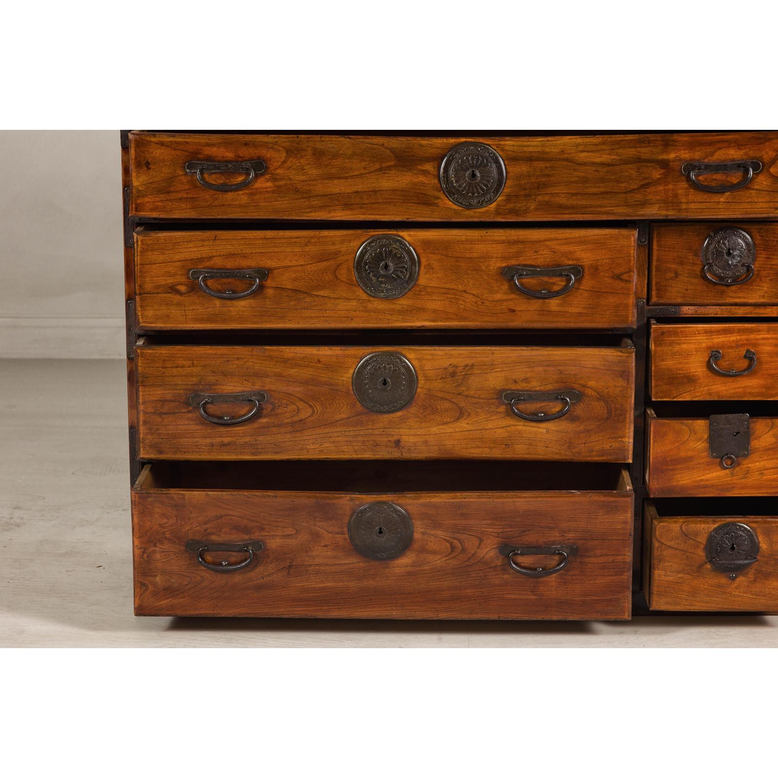 Late Meiji Keyaki Merchant Tansu Chest with Iron Fittings