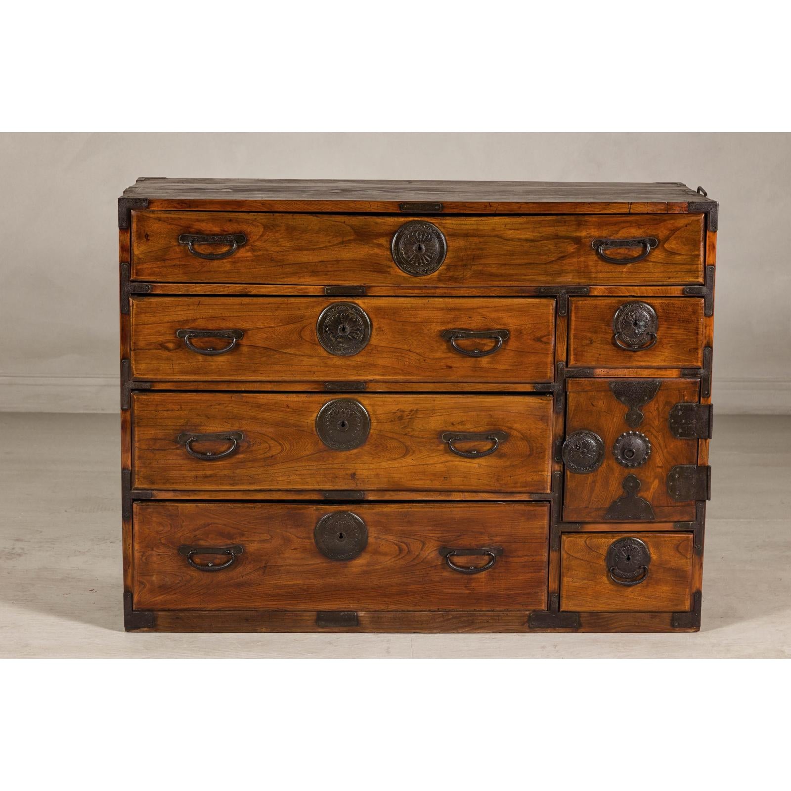 Late Meiji Keyaki Merchant Tansu Chest with Iron Fittings