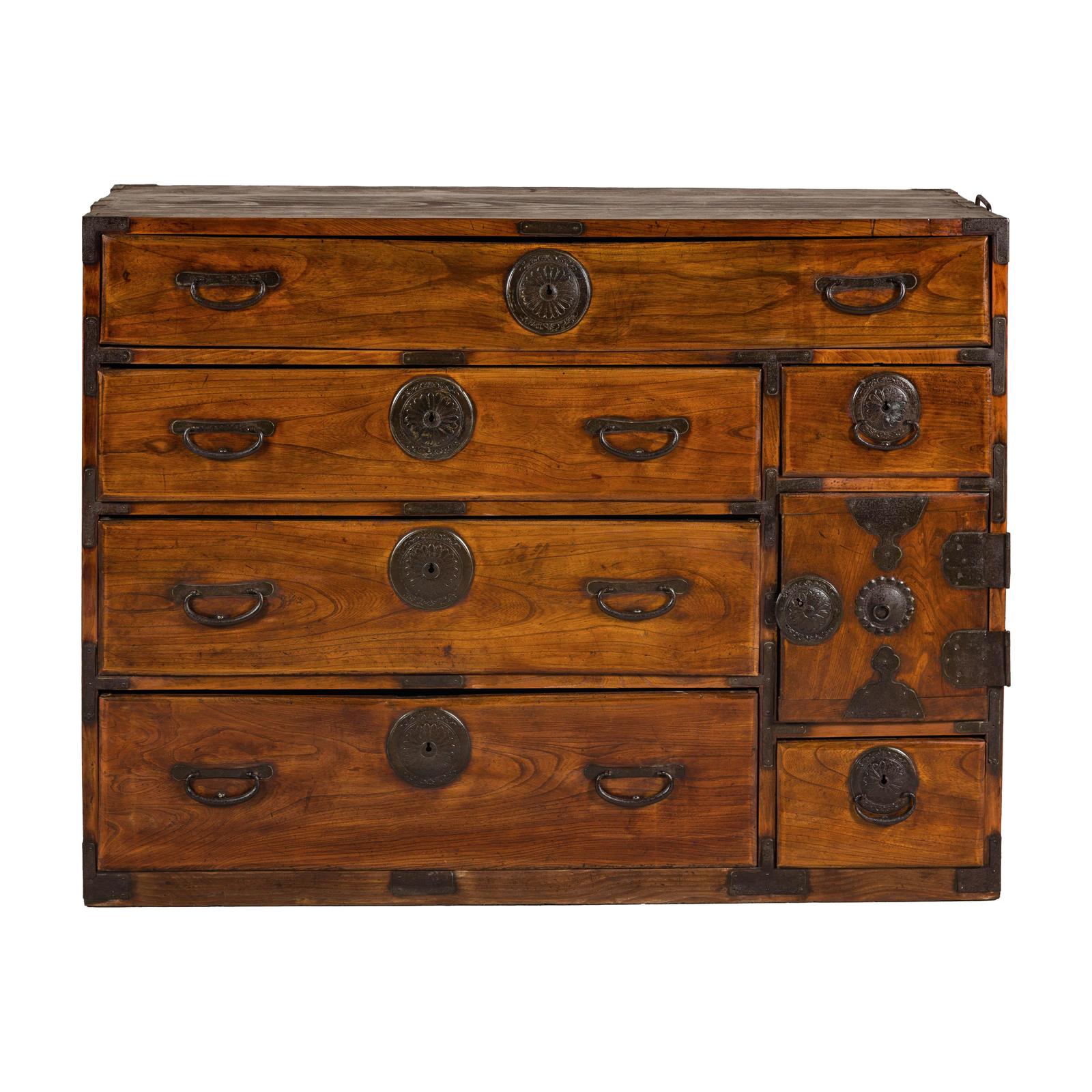 Late Meiji Keyaki Merchant Tansu Chest with Iron Fittings