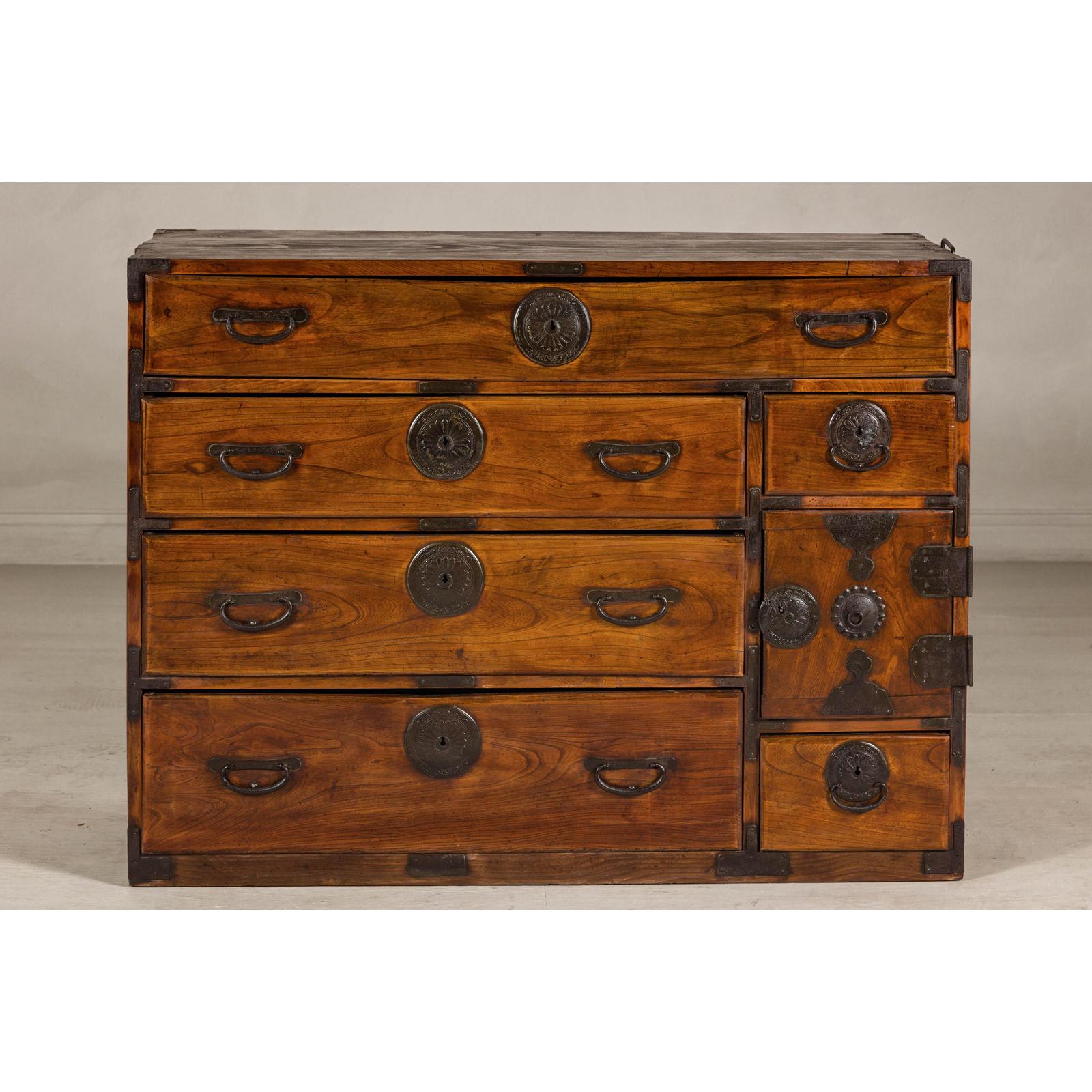 Late Meiji Keyaki Merchant Tansu Chest with Iron Fittings