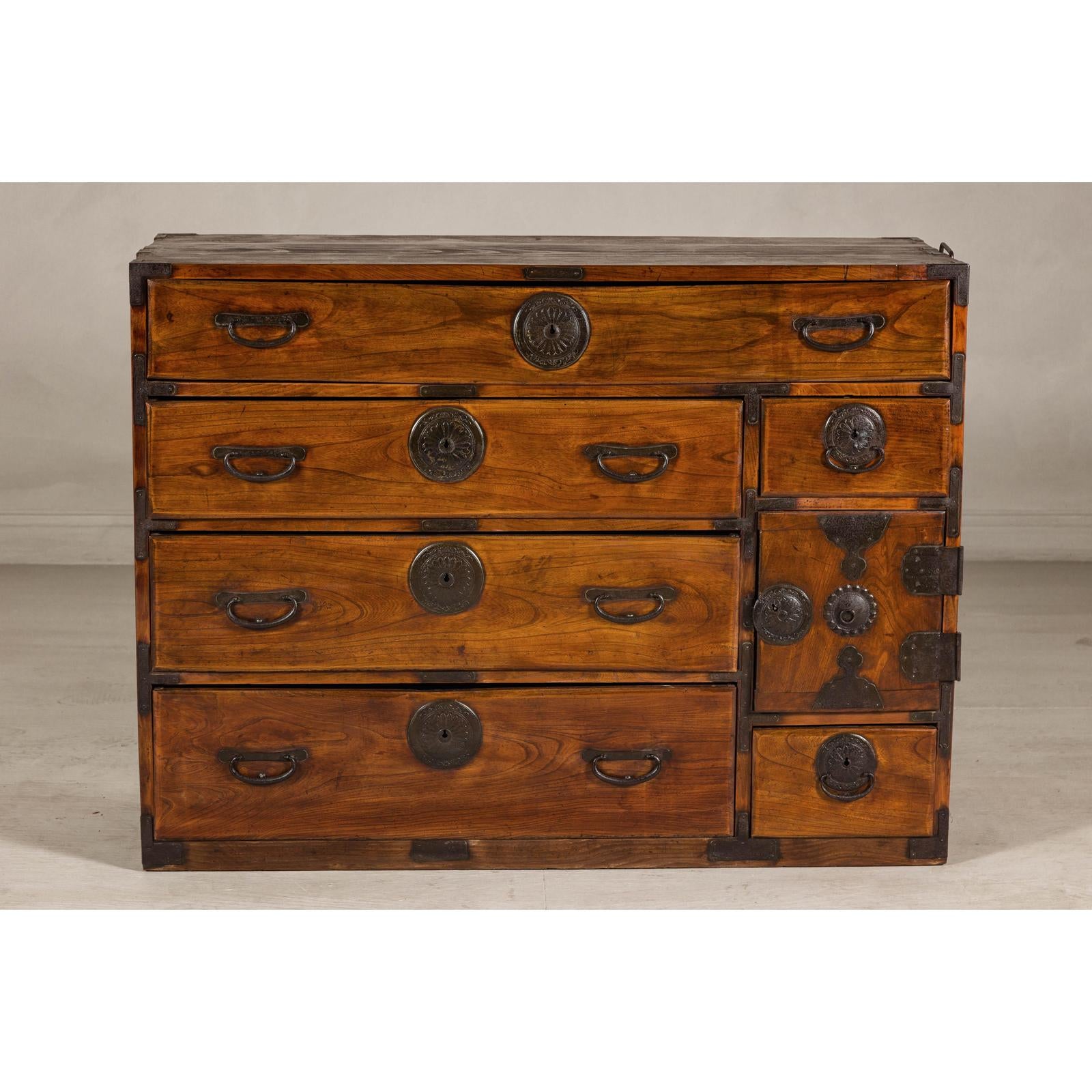 Late Meiji Keyaki Merchant Tansu Chest with Iron Fittings