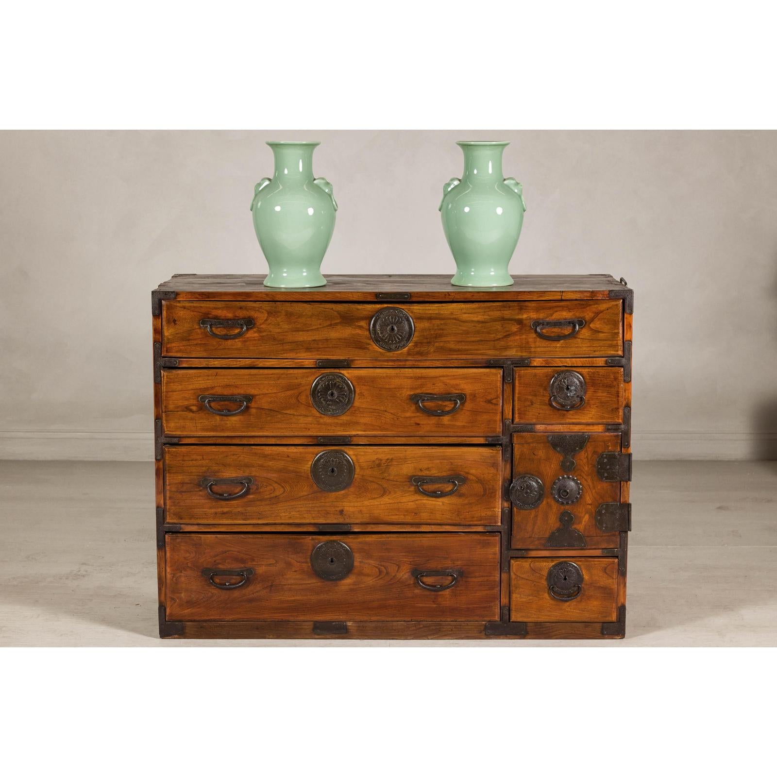 Late Meiji Keyaki Merchant Tansu Chest with Iron Fittings
