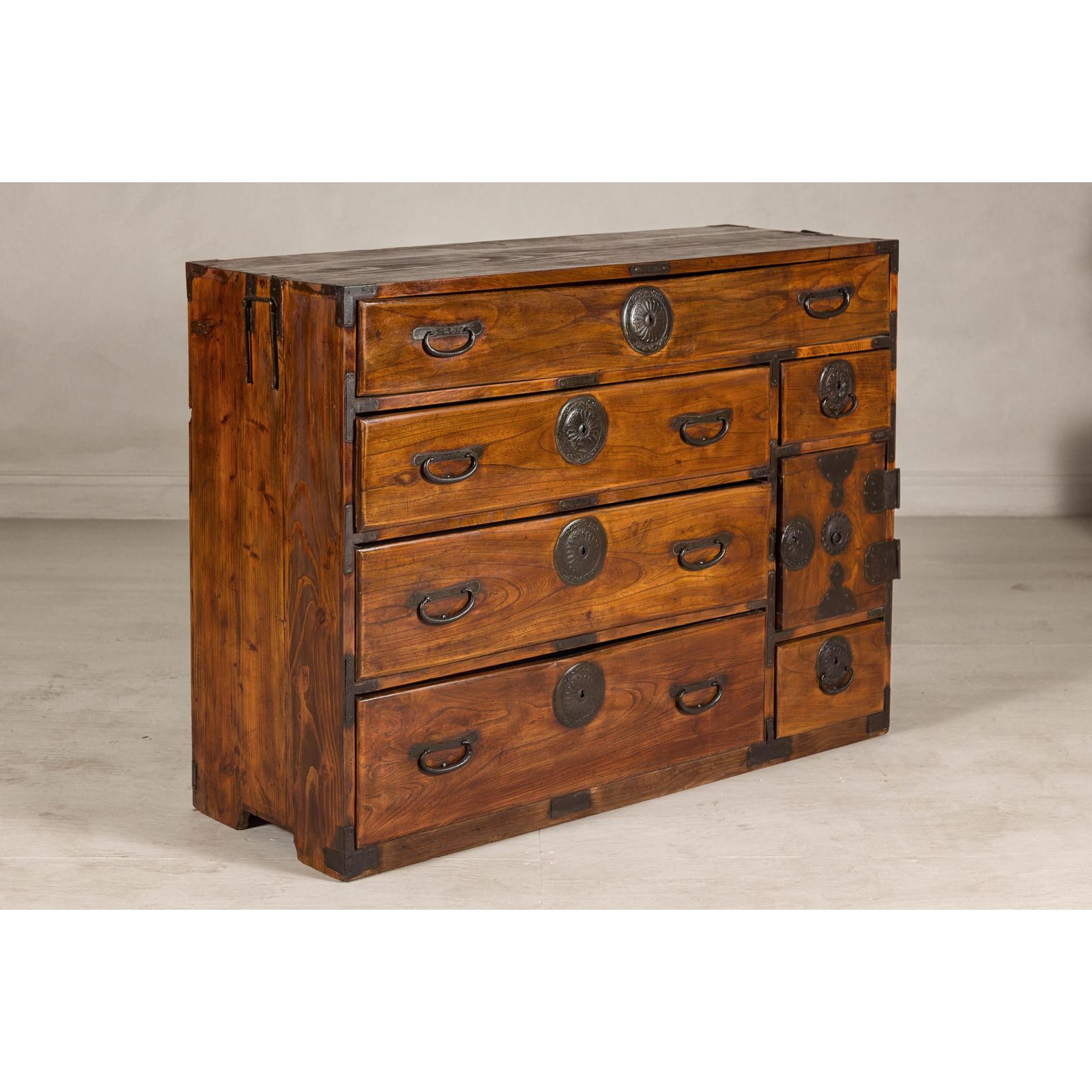 Late Meiji Keyaki Merchant Tansu Chest with Iron Fittings