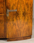 Art Deco Burl Walnut Buffet with Green Marble Top and Shelved Interior