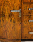Art Deco Burl Walnut Buffet with Green Marble Top and Shelved Interior