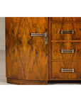 Art Deco Burl Walnut Buffet with Green Marble Top and Shelved Interior