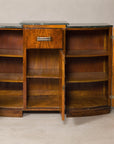 Art Deco Burl Walnut Buffet with Green Marble Top and Shelved Interior