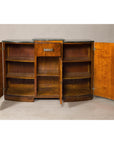 Art Deco Burl Walnut Buffet with Green Marble Top and Shelved Interior