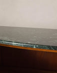 Art Deco Burl Walnut Buffet with Green Marble Top and Shelved Interior