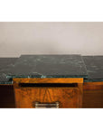 Art Deco Burl Walnut Buffet with Green Marble Top and Shelved Interior