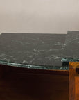 Art Deco Burl Walnut Buffet with Green Marble Top and Shelved Interior