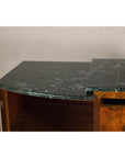 Art Deco Burl Walnut Buffet with Green Marble Top and Shelved Interior