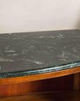 Art Deco Burl Walnut Buffet with Green Marble Top and Shelved Interior