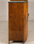Art Deco Burl Walnut Buffet with Green Marble Top and Shelved Interior