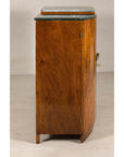 Art Deco Burl Walnut Buffet with Green Marble Top and Shelved Interior