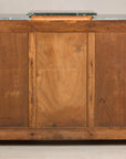 Art Deco Burl Walnut Buffet with Green Marble Top and Shelved Interior