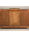 Art Deco Burl Walnut Buffet with Green Marble Top and Shelved Interior