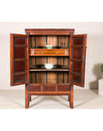 Elm Brown Lacquer Cabinet with Bronze Hardware and Shelves, Late Qing Dynasty