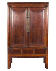Elm Brown Lacquer Cabinet with Bronze Hardware and Shelves, Late Qing Dynasty