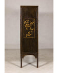Late Qing Dynasty Black Lacquer Elm Cabinet with Gilt Motifs and Carved Apron