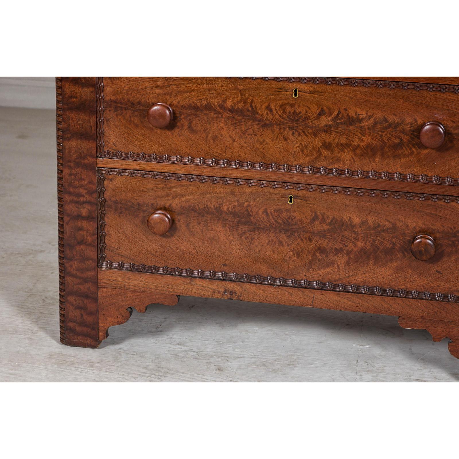 Late 19th Century Flaming Walnut Dresser with Tilting Mirror and Marble Inset