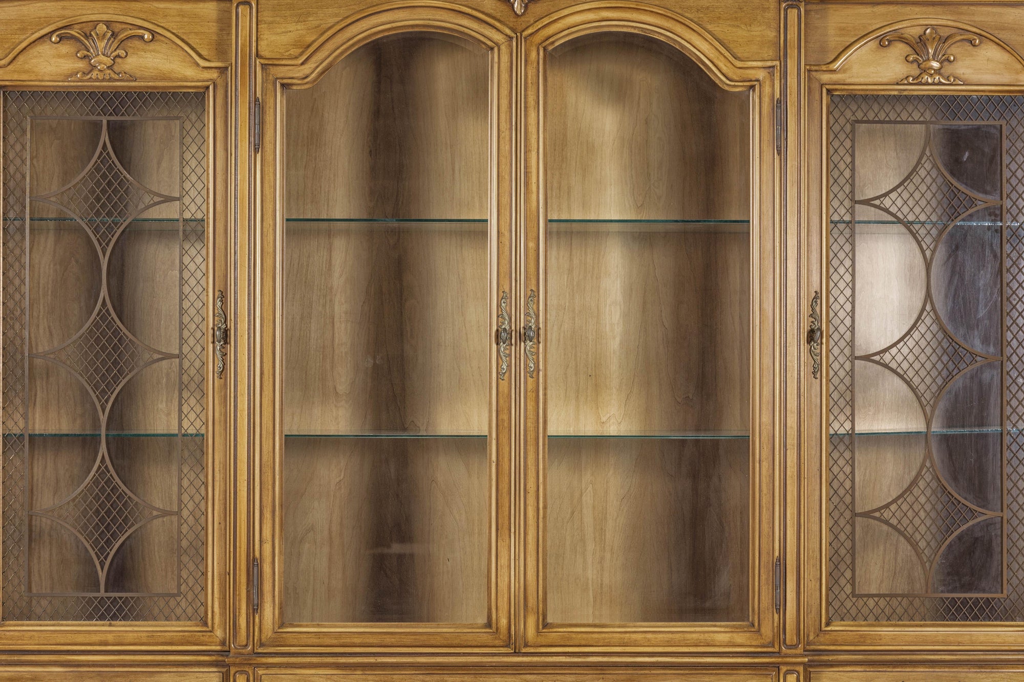 Large French Provincial Style China Cabinet in Hardwood Finish, Wired