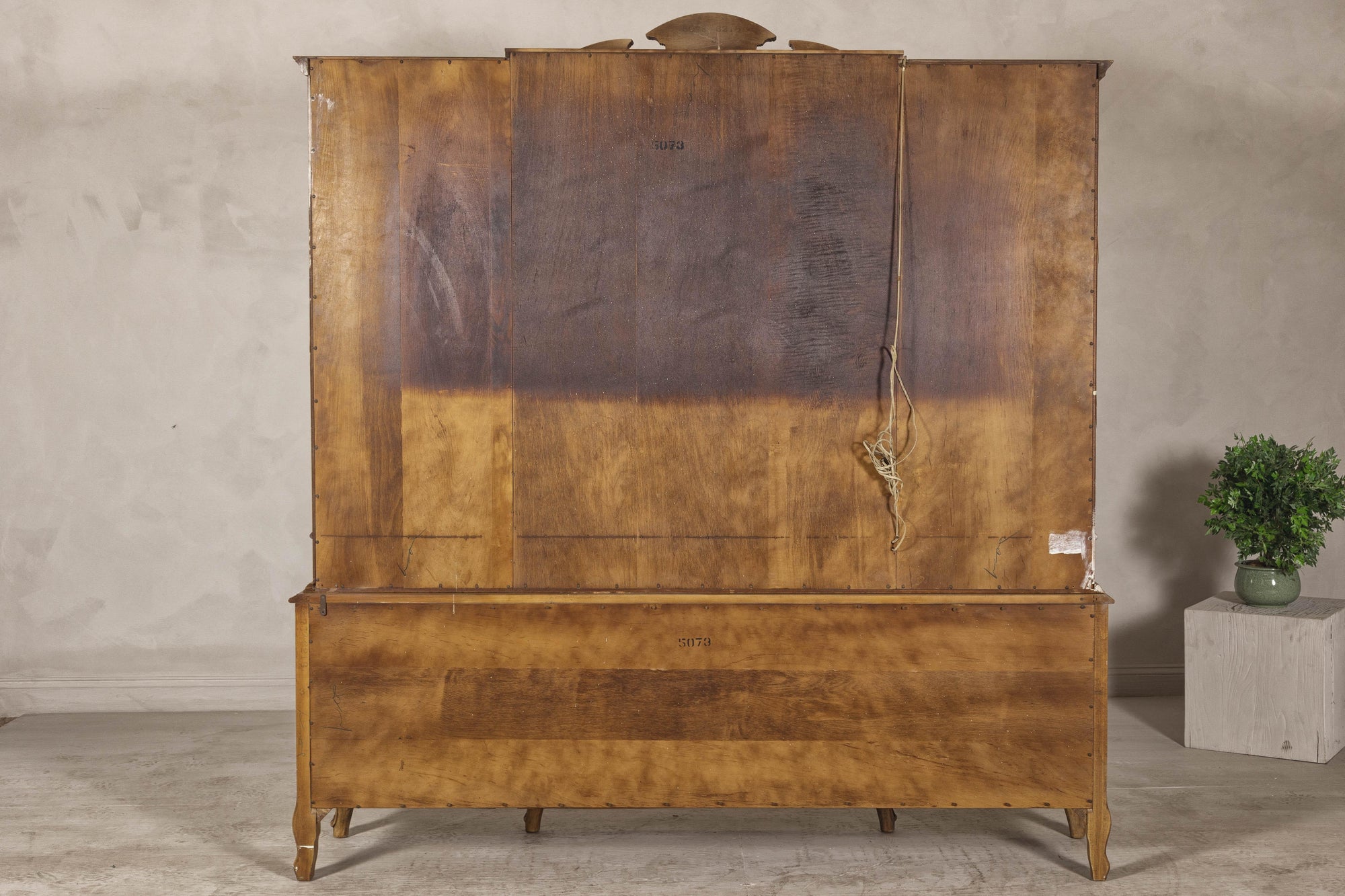 Large French Provincial Style China Cabinet in Hardwood Finish, Wired