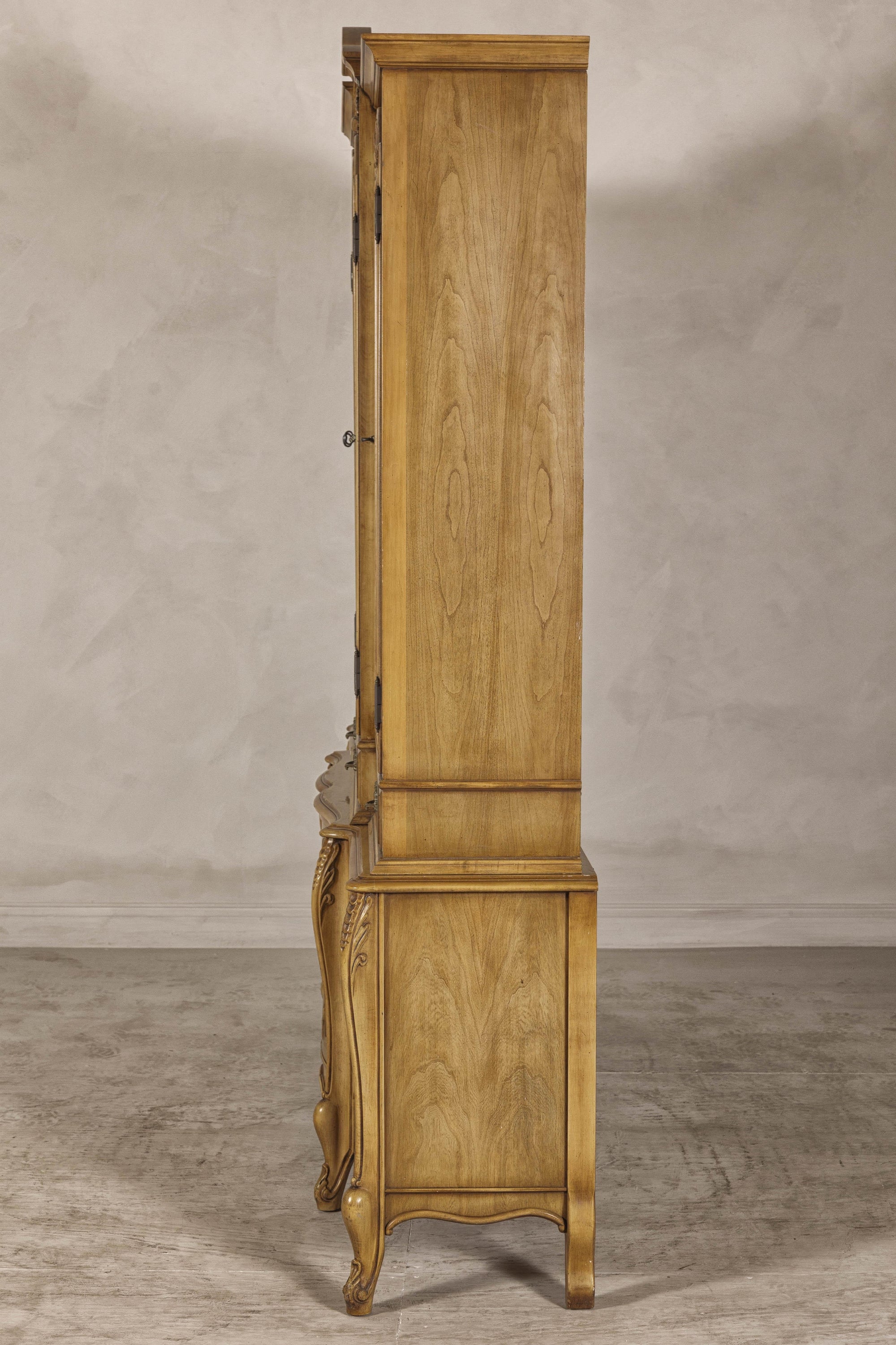 Large French Provincial Style China Cabinet in Hardwood Finish, Wired