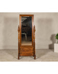 Late 19th Century Dutch Colonial Hardwood Cheval Mirror with Carved Details