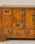 Late Qing Dynasty Elm Sideboard with Carved Floral Vases, Doors and Drawers