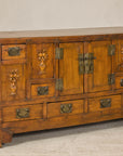 Late Qing Dynasty Elm Sideboard with Carved Floral Vases, Doors and Drawers