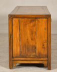 Late Qing Dynasty Elm Sideboard with Carved Floral Vases, Doors and Drawers