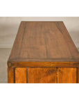 Late Qing Dynasty Elm Sideboard with Carved Floral Vases, Doors and Drawers