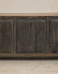 Late Qing Dynasty Elm Sideboard with Carved Floral Vases, Doors and Drawers