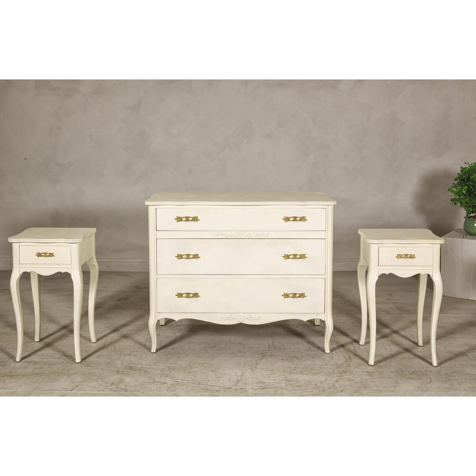 white nightstand dresser Provincial Style West Michigan Company Cream Dresser and Nightstands Set