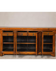 Qing Dynasty Elm Sideboard in Honey Lacquer with Four Doors and Brass Hardware