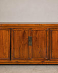 Qing Dynasty Elm Sideboard in Honey Lacquer with Four Doors and Brass Hardware