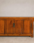 Qing Dynasty Elm Sideboard in Honey Lacquer with Four Doors and Brass Hardware