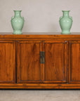 Qing Dynasty Elm Sideboard in Honey Lacquer with Four Doors and Brass Hardware